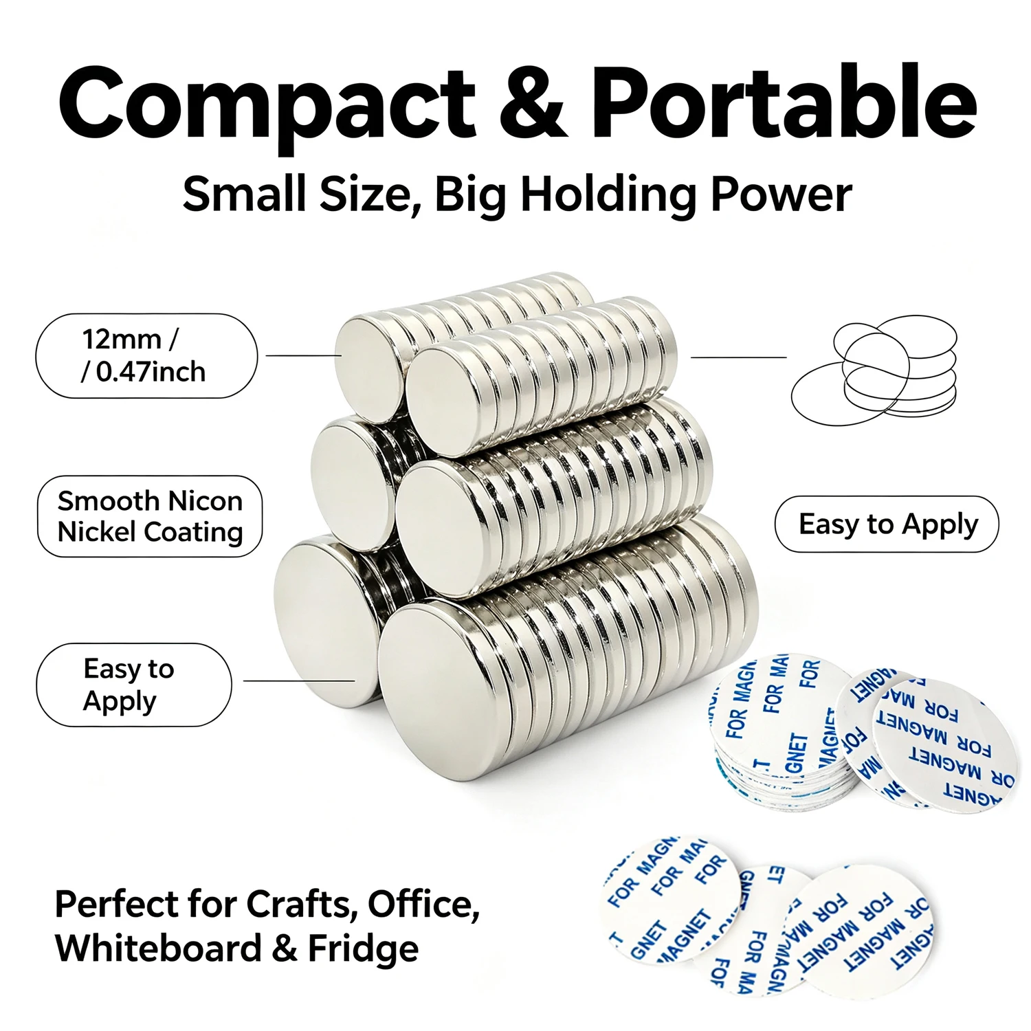 Super Strong Neodymium Round Magnets with Double-Sided Adhesive Magnetic for Office Kitchen Fixation Multi-purpose DIY Craft