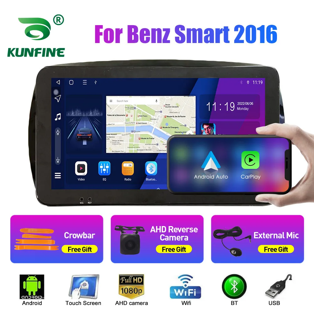 

10,33-дюймовый автомобильный радиоприемник для Benz Smart 2016 2Din Android, восьмиядерный автомобильный стерео DVD, GPS-навигационный плеер, экран QLED Carplay