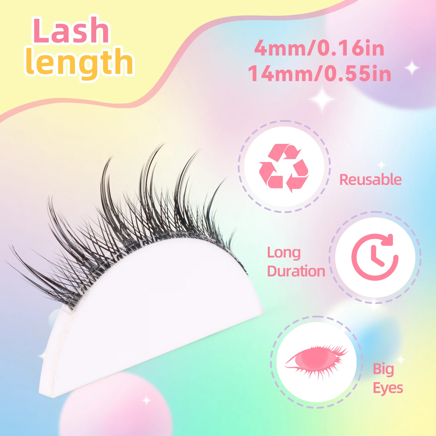 7 Paar Manga-Falsche Wimpern, transparente Stielspitze, 14 mm, fotogene natürliche falsche Wimpern