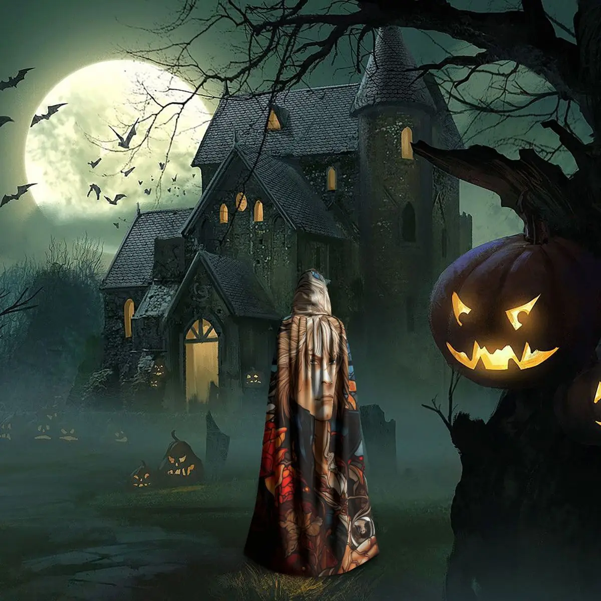 Jareth ملك العفاريت الوقاية في متاهة طويلة مقنعين عباءة الساحرة القرون الوسطى زي تأثيري كيب هالوين مصاص دماء الكبار