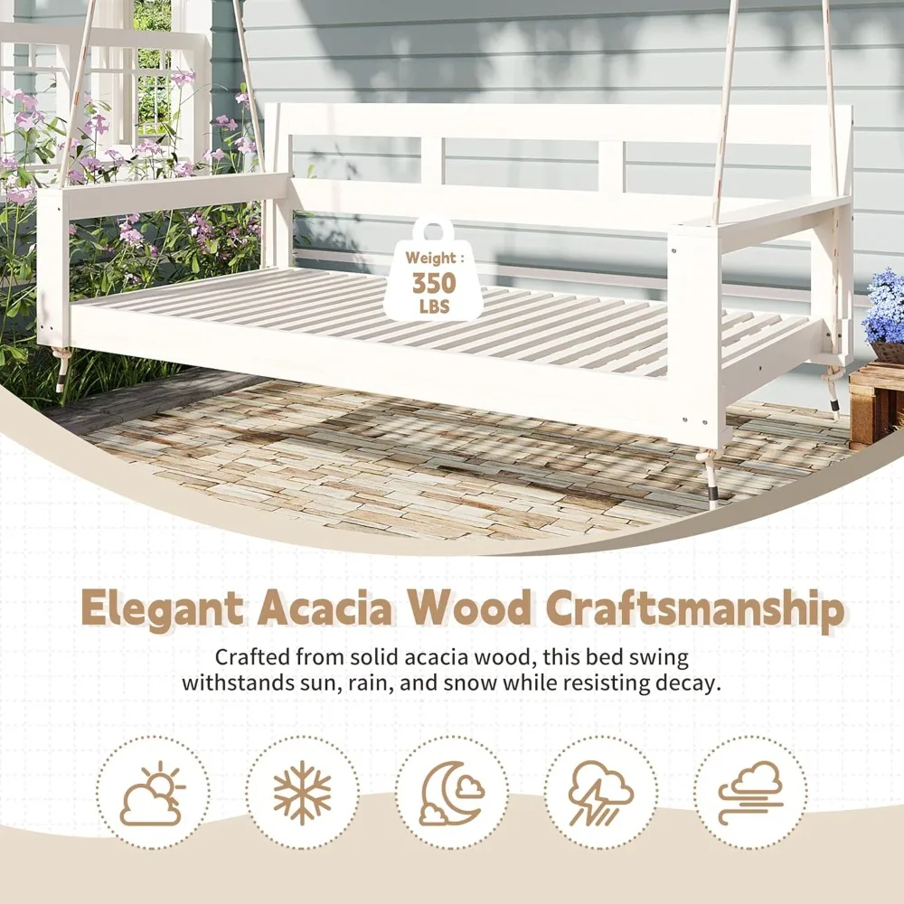 إطار سرير نهاري متأرجح للشرفة بحجم مزدوج، كرسي أرجوحة للشرفة الخارجية، مقعد معلق مع 4 حبال معلقة للحديقة والفناء الخلفي #6