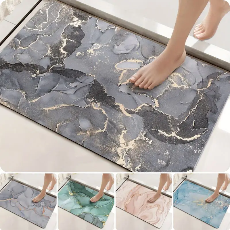 Marbling Pattern Bath Mat Super Absorbent Shower Room Indoor Doormats Washable Easy Clean Diatomite Rugs Washroom Floor Carpet