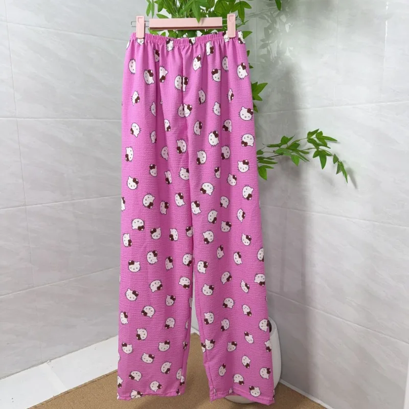 

Hello Kitty Cute Printed Sleeper Pants Fashion Cartoon Girl Heart Leisure Home Bubble Wrinkle Pants Women Accessories Wholesale
