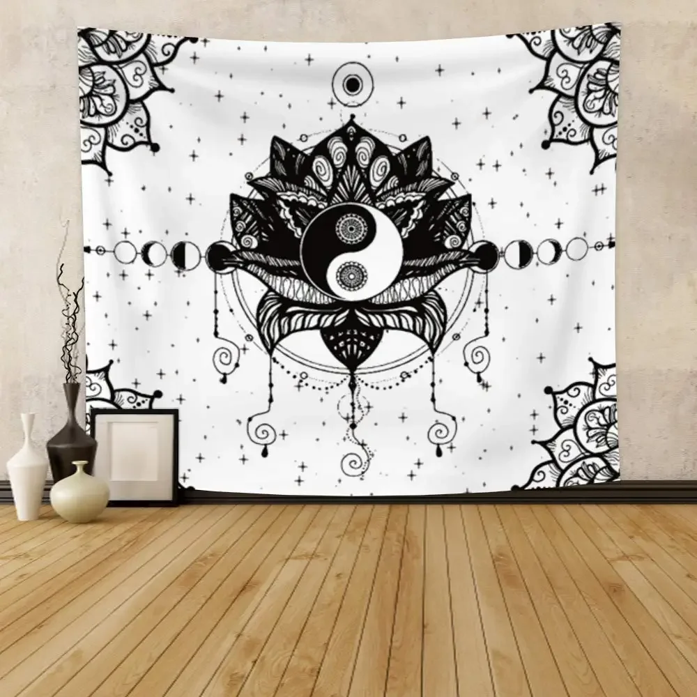 Tai Chi Yin Yang Moon and Sun Tapestry Chinese Style Art Printing Tapestries Wall Hanging Decor for Bedroom Living Room Dorm