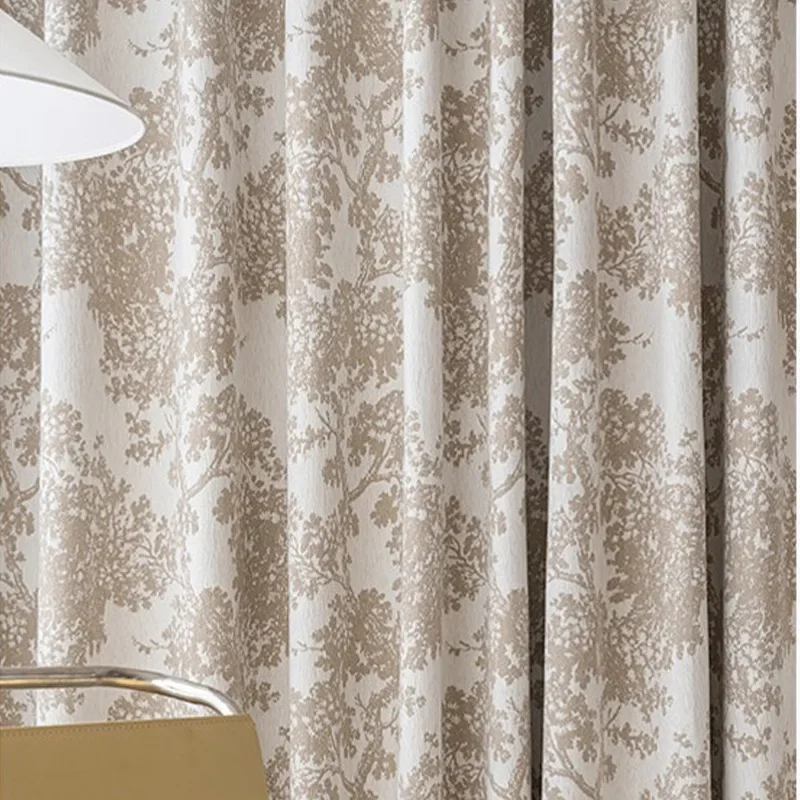 

French Curtains for Living Dining Room Bedroom American Vintage Rococo Style Poplar Plum Tree Chenille Milk Tea Color