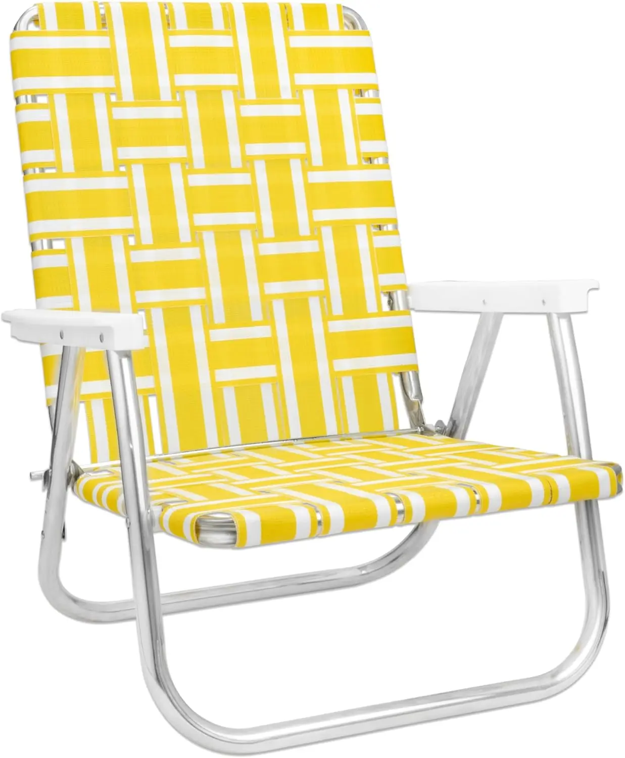 Yellow and White Stripe Beach Chair - Lightweight, Durable, and Perfect for Beach Lounging