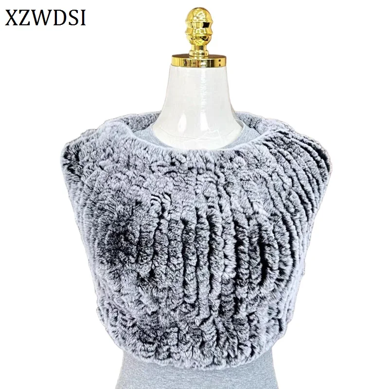 Real Rex Rabbit Fur Woven Scarf Elastic Shawl Women Shoulder Cover Warm Autumn Winter Accessory