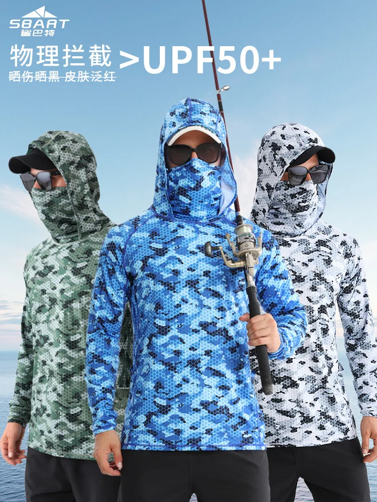 SBART Outdoor Summer Fishing Clothing Long Sleeve Hooded Anti-UV With Face Mask Fishing Shirt Sun protection Quick Dry Outerwear