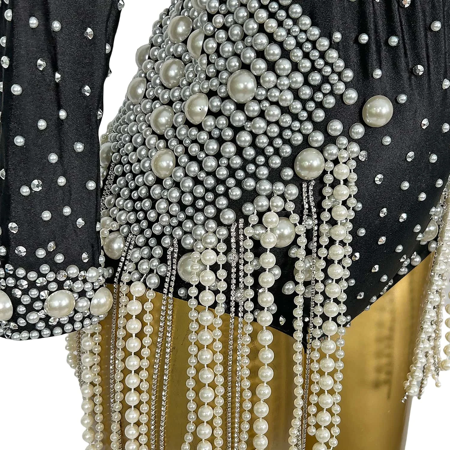 Women Sparkly Rhinestone Pearls Tassel Bodysuit Carnival Party Dance Stage Show Wear Spandex Bodycon Exquisite Bodysuit Cangxuan