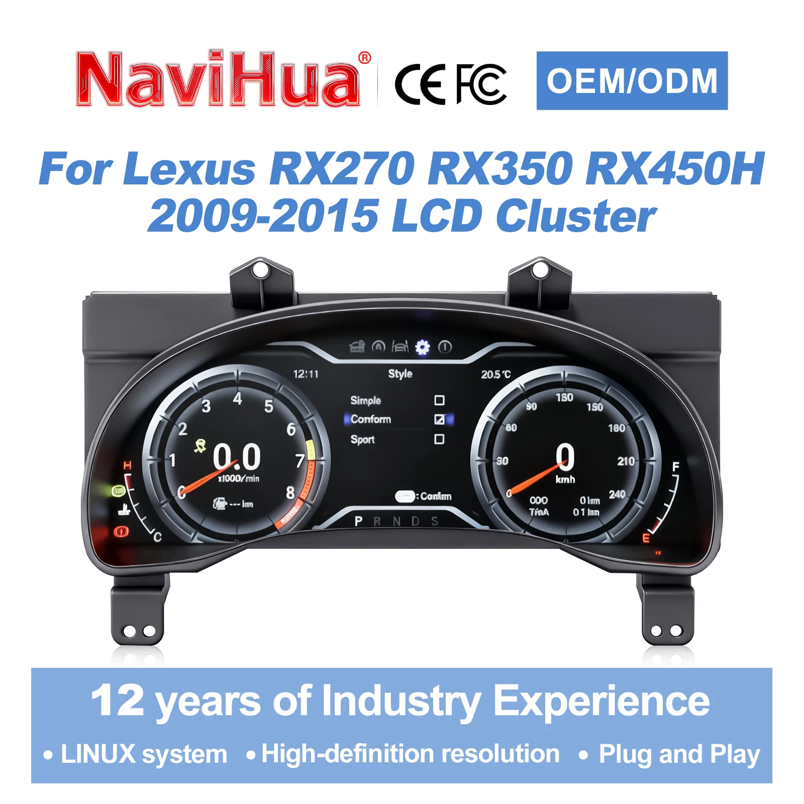 

Navihua 15.6" LCD Car upgrade for Lexus RX270 RX350 RX450H 2009-2015 Digital Speedometer Cluster Digital Dashboard