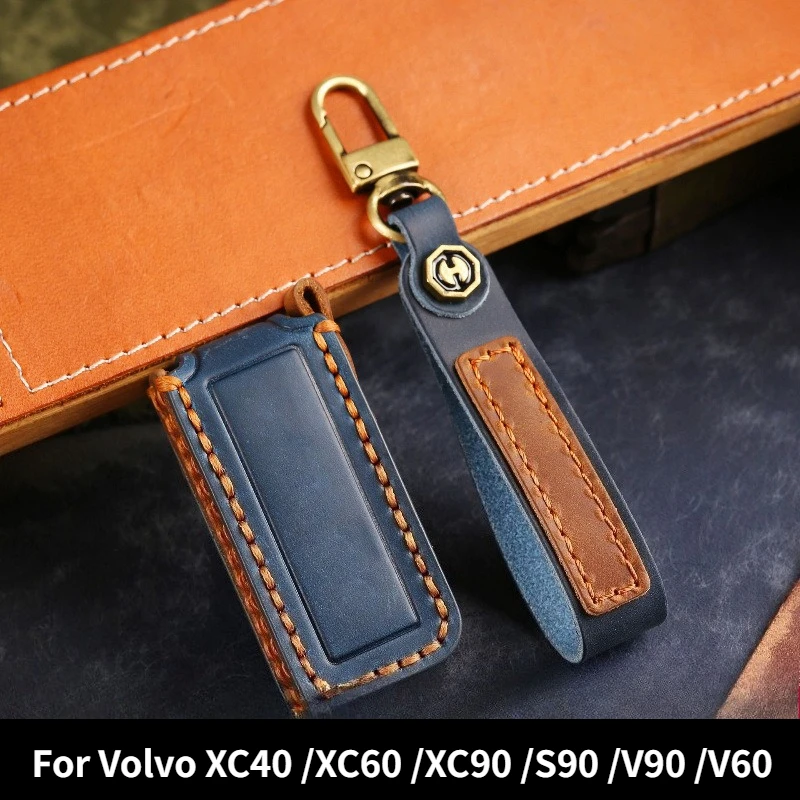 Retro Handmade Genuine Leather Key Case for Volvo XC60 S90 XC90 V90 V60 XC40,Full Cover Scratch‑Resistant Premium Car Key Pouch