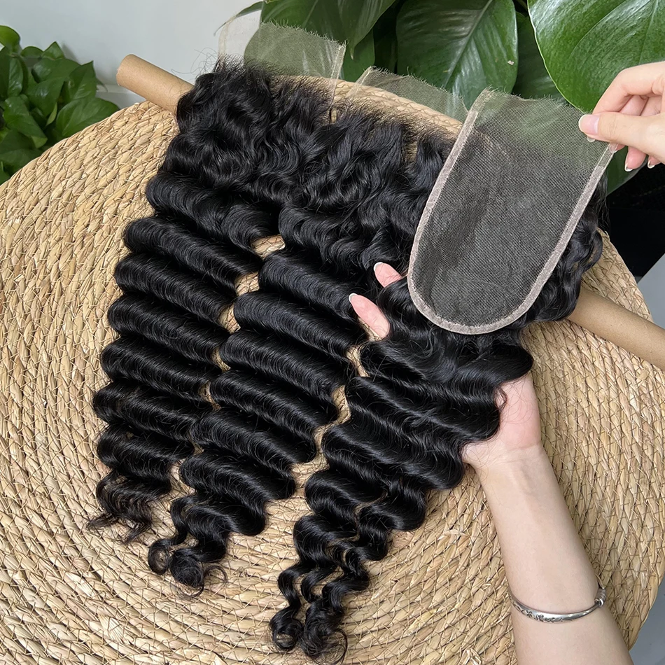 Глубокая волна 4x6 Невидимая HD кружевная застежка Человеческие волосы Предварительно выщипанные отбеленные узлы Кружева Натуральный черный цвет 100% необработанные человеческие волосы