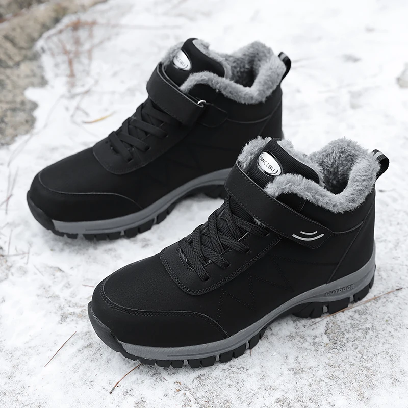 Winter Men\'s Ankle Boots Warm Plush Men Snow Boots Outdoor Waterproof Non-Slip Hiking Boots Fashion Work Casual Boots Sneakers