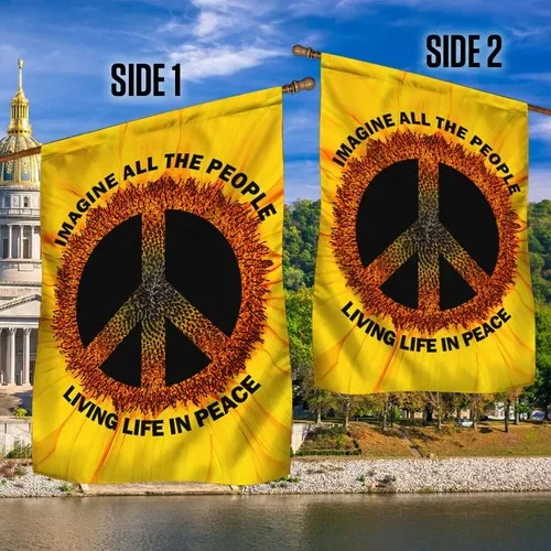 Hippie Sunflower Imagine All The People Living Life In Peace Flag Graden Flag XXH LLP LLX uui