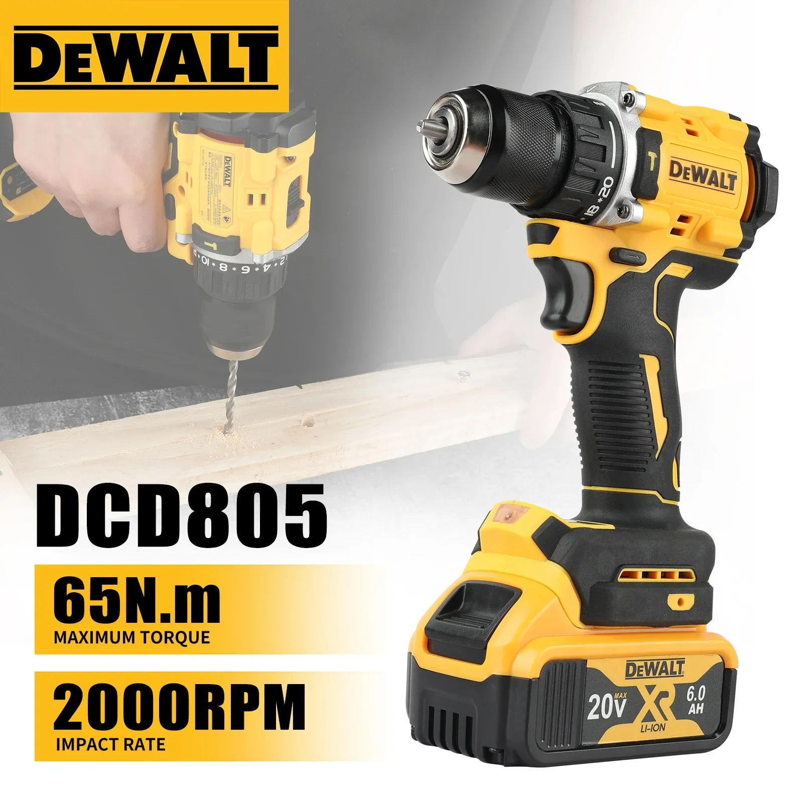 DeWalt DCD805 20V Brushless Slot Wrench, Compact Drill or Tools Driver Battery Impact Wrench, Power Tool