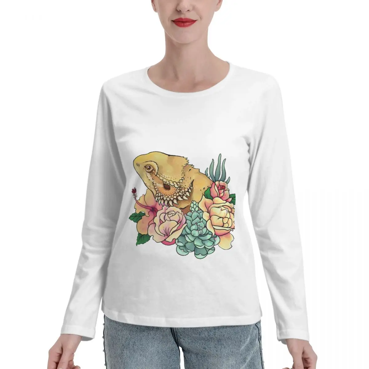 

Pastel Bearded Dragon Long Sleeve T-Shirts blank t shirts Tee shirt funny t shirt tops tops for Women