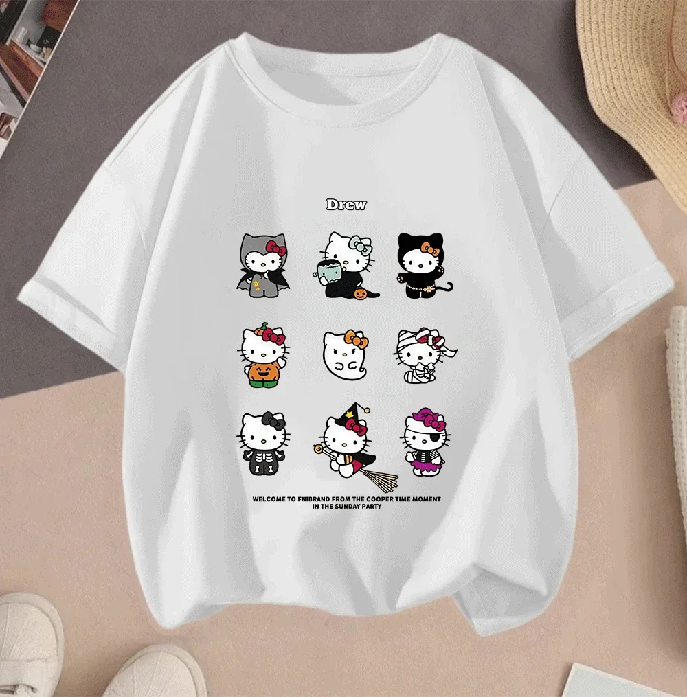 

Hello Kitty Cartoon Hot Sale Print Casual Summer Short Sleeve 2026 New Tees For Kids Teenagers Girls Boys
