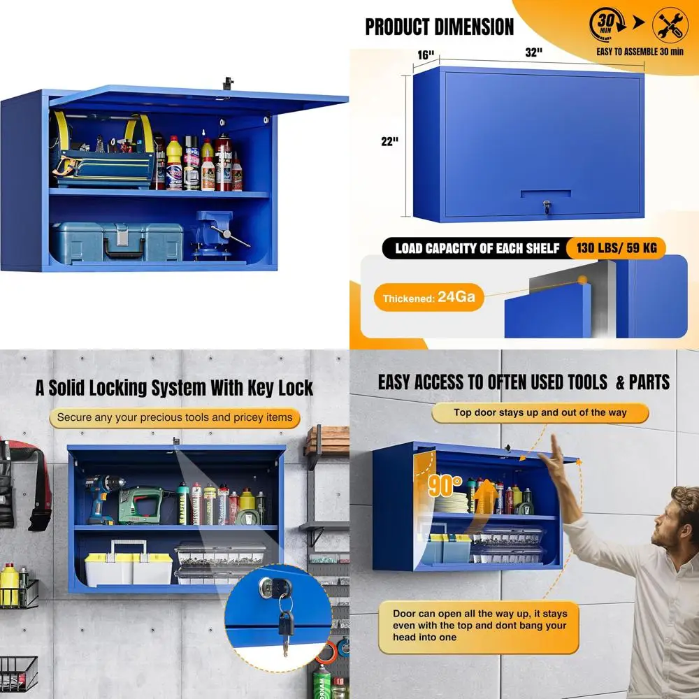 

Компактный стальной настенный шкаф для гаража высотой 22 дюйма с регулируемыми полками для инструментов и оборудования
