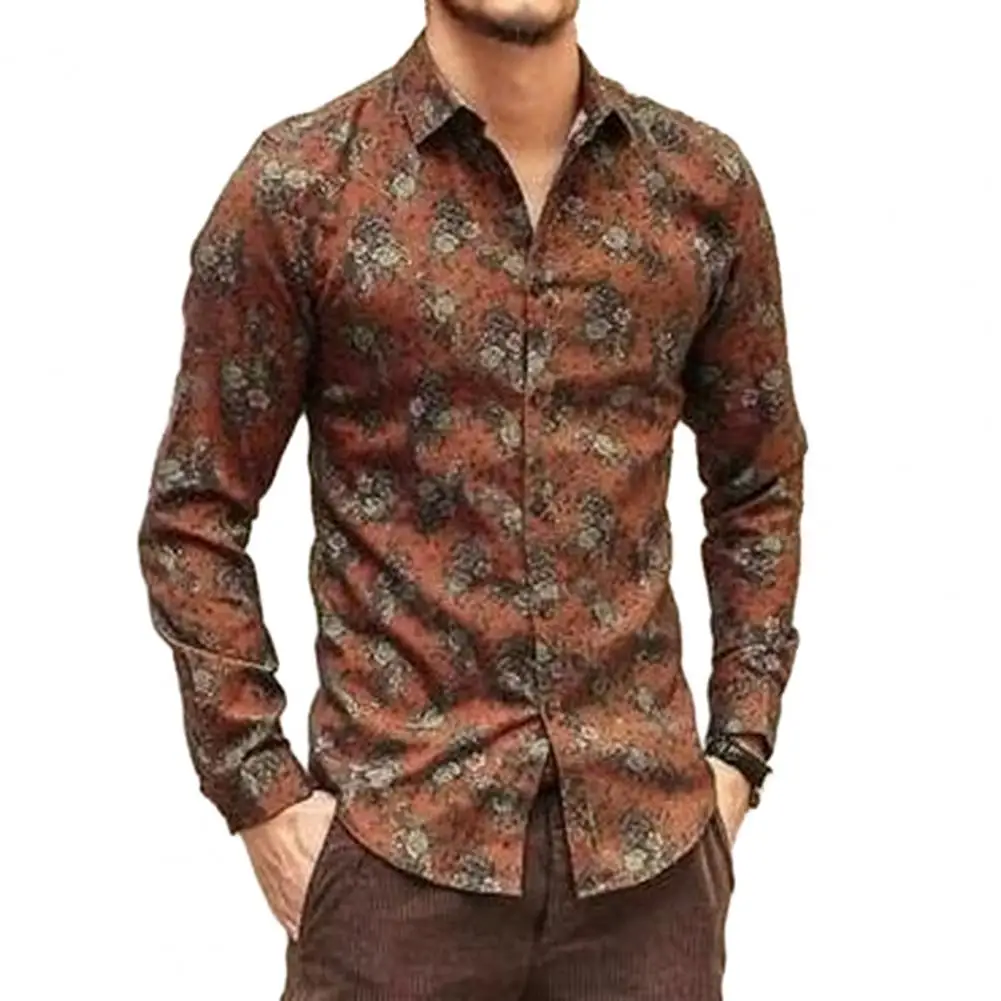 Men Casual Button Down Silk Satin Vintage Floral Print Shirts Male Slim Long Sleeve Classic Design Shirt Fashion Slim Shirt Tops