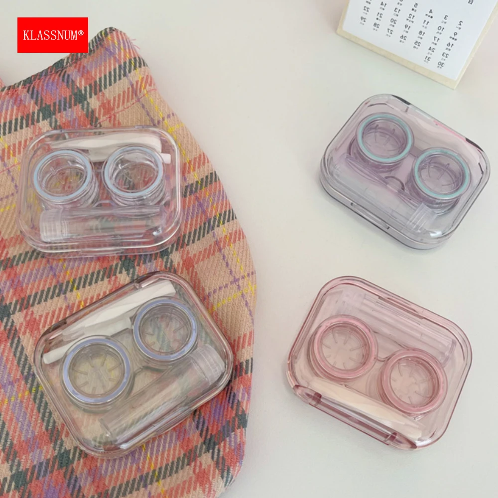 KLASSNUM Contact Lens Box With Tweezer Wearing Rod Portable Cute Transparent Color Contact Lens Empty Storage Box Wholesale