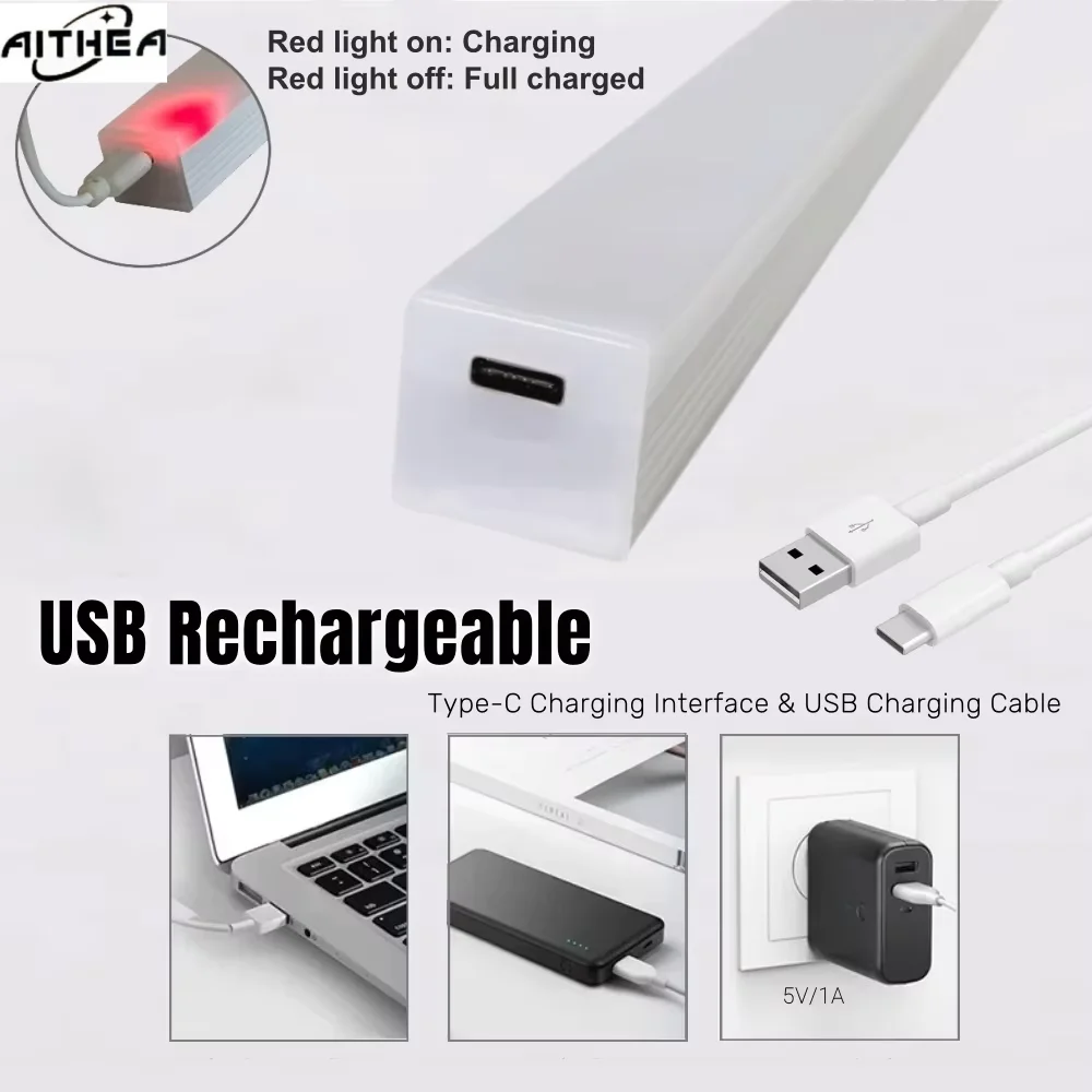 AITHEA Rechargeable Motion Sensor LED Cabinet Light Induction Night Light Portable Bar Lamp for Bedside Wardrobe Closet Aisle image 5