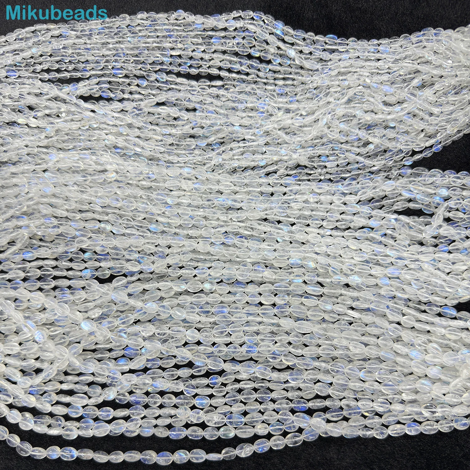 Natural 3A Rainbow Moonstone Egg Oval Shape Smooth Loose Beads For Making Jewelry DIY Necklace Strand Wholesale Mikubeads