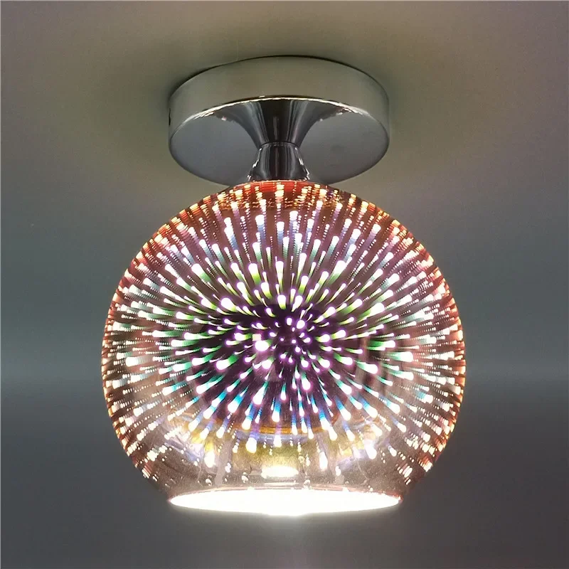Nordic postmodern dome light 3 d fireworks plating color glass living room bedroom kitchen porch corridor lighting
