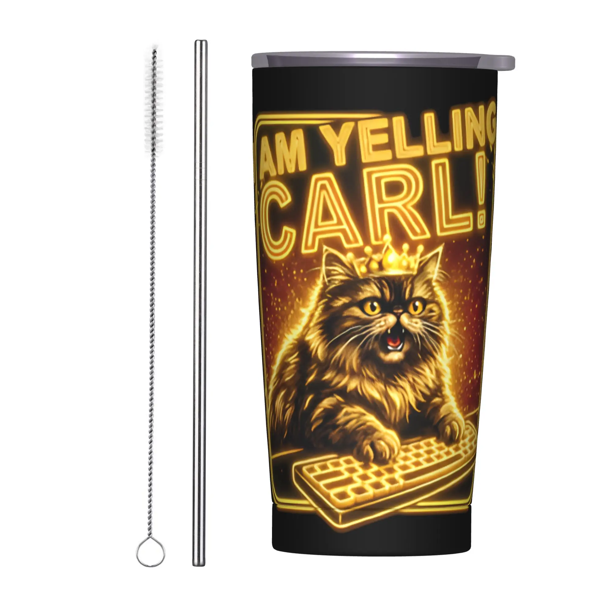 I Am Yelling Carl Donut Cat Meme Tumbler  Hot Drinks Portable Stainless Steel Coffee Mug Printed Mugs Cup