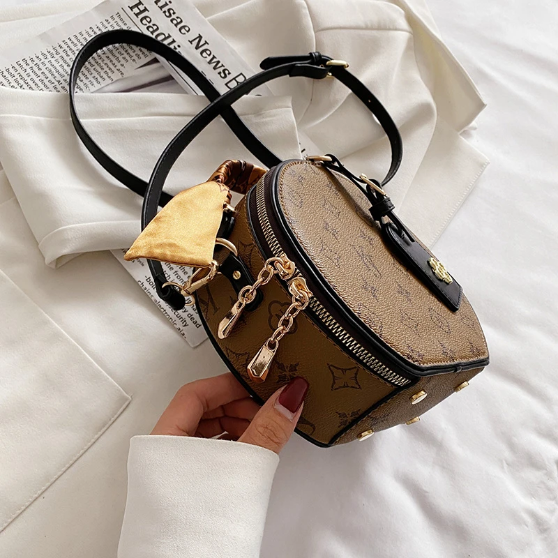 Bolso de lujo con estampado Vintage para mujer, bandolera pequeña y redonda de seda con diseño de flores antiguas, novedad de 2023