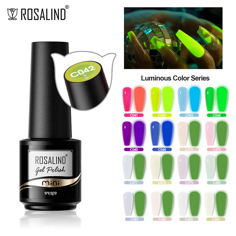 

ROSALIND Luminous Gel Nail Polish Semiperment UV Varnish Hybrid Glow Neon Summer 150 Colors Top Base Coat Nail Art