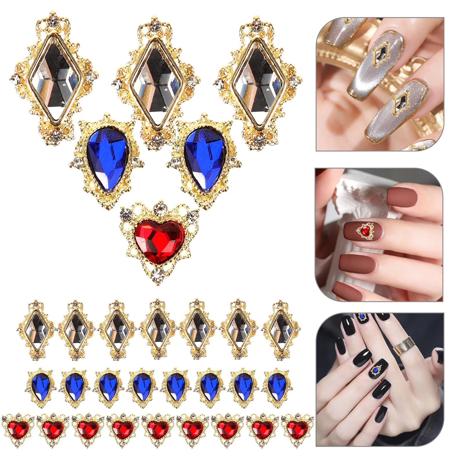 30Pcs Nail Art Small Gems Cute Charms for DIY Nails Special Occasions Balls Proms New Year Nail Rhinestones Kit