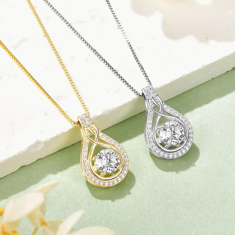 

Ehhai GRA сертифицированное круглое муассанитовое ожерелье с подвеской в форме капли воды бесконечности для женщин, стерлинговое серебро 925 пробы, свадебные ювелирные изделия, подарок