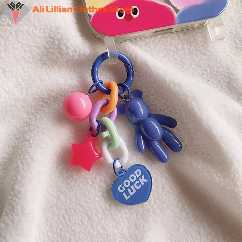 Creative Cute Bear Keychain Colorful Bear Bag Decoration Accessories For Women Girls Fashion Earphone Protective Case Pendant image 5