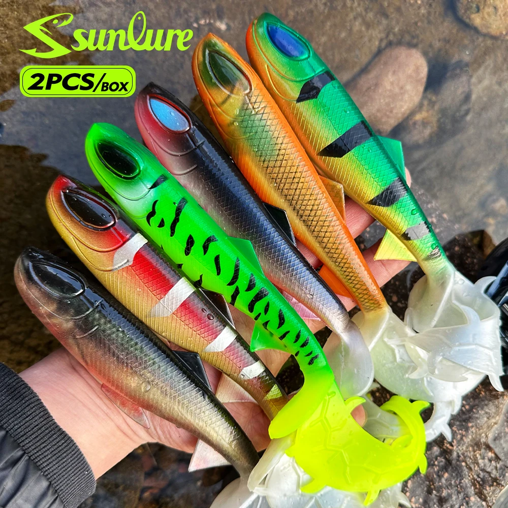 

sunlure Realistic 3D Eye Fish Shaped Design Paddle Shaped Tail Soft Bait Fishing Barracuda Trout Sea/Freshwater False Bait 2PC