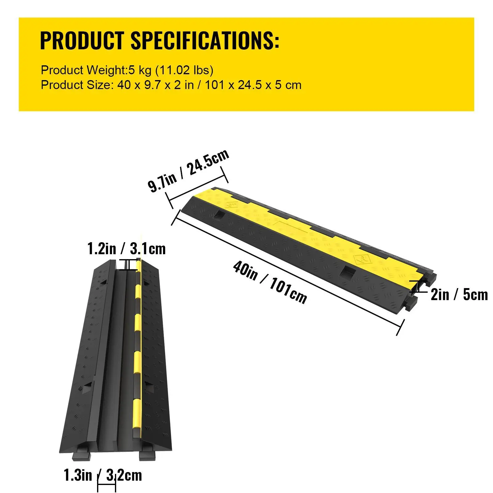

3 Pcs 2-Cable Rubber Electrical Wire Cover Cord Protector Ramp 11000 lbs