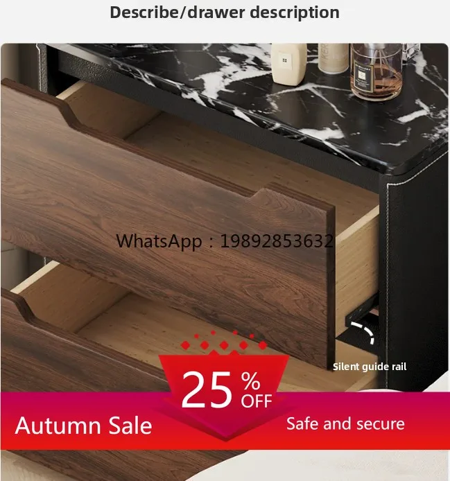 

Minimalist Bedside Table Solid Wood Home Marble Bedside Cabinet Light Luxury Premium Master Bedroom Locker