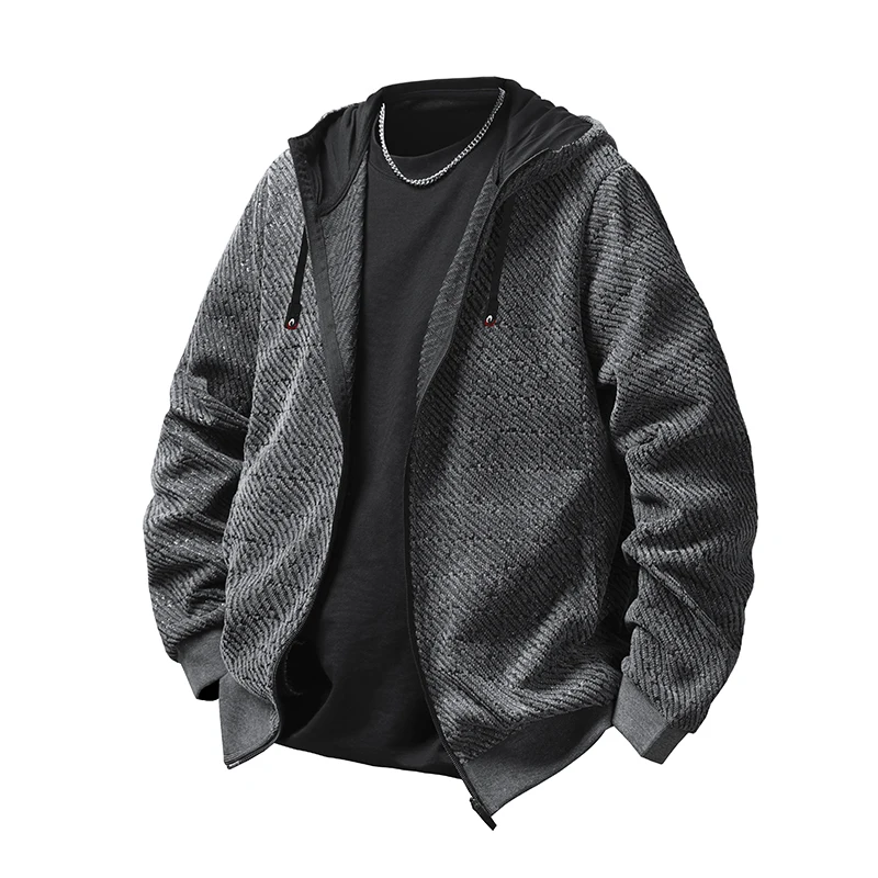 

treetwear Men's Textured Knit Hooded Jacket - Contrast Pattern, Oversized Fit with Drawstring Hood, Edgy for Casual Looks