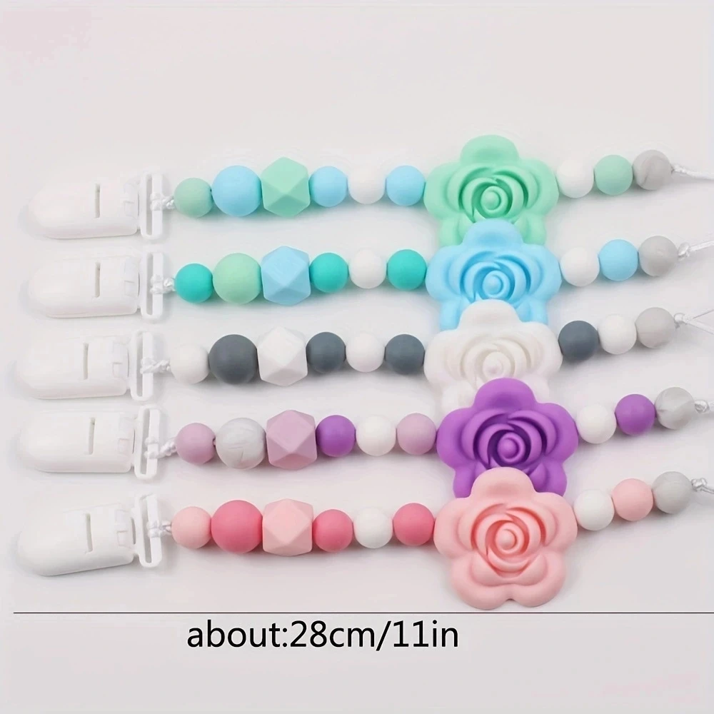 Baby Handmade Pacifier Clips Holder Chain Silicone Rose Pacifier Chains Baby Teether Teething Chain Gift