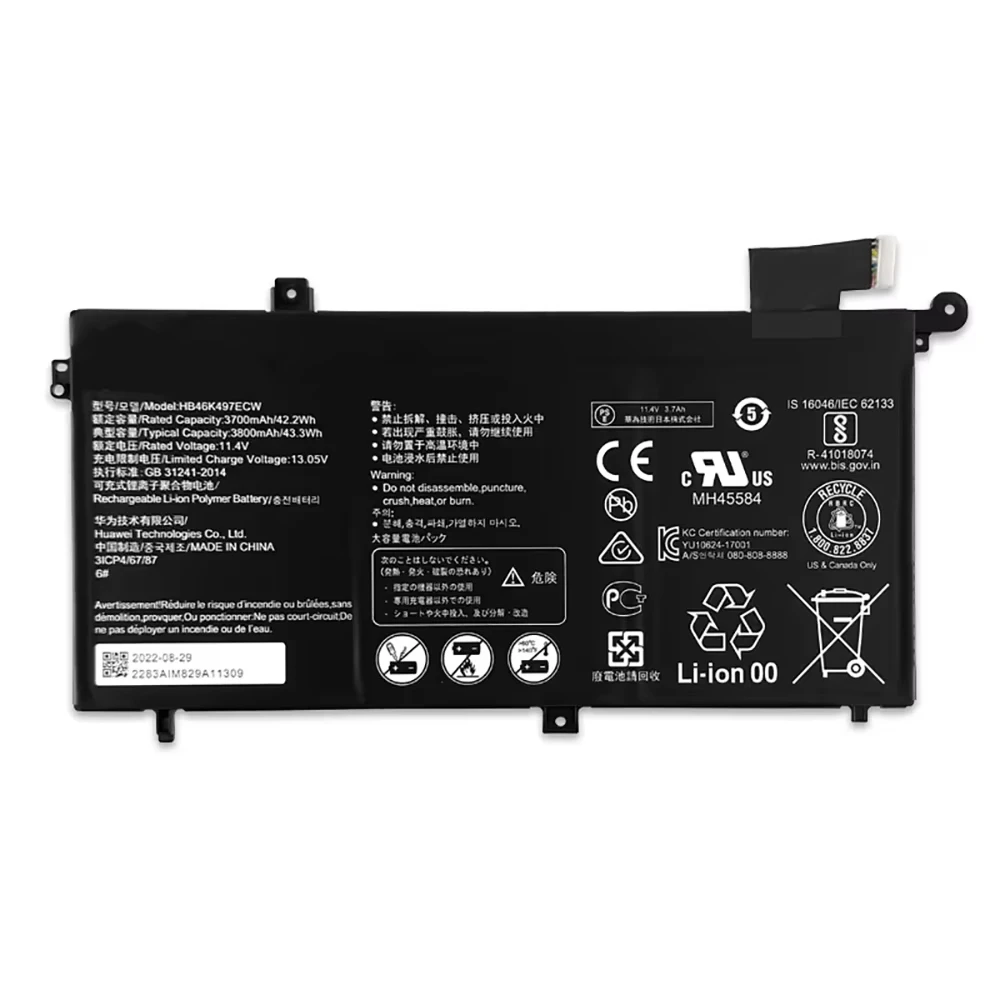 HB46K497ECW Laptop Battery for Huawei MateBook D 2018 53010BAJ PL-W19 i5-8250U 11.4V 42.2Wh