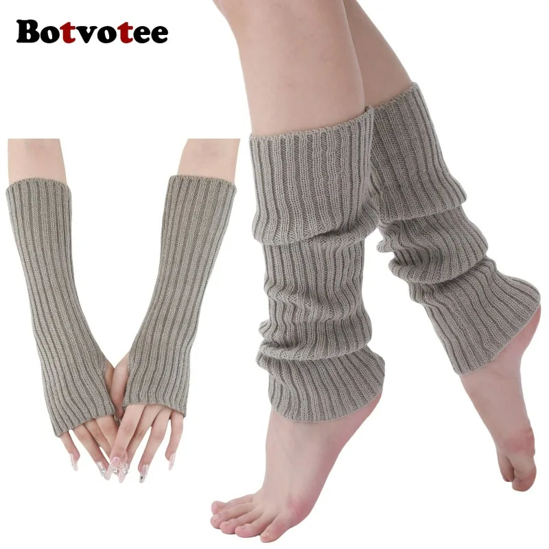 Botvotee Y2k Accessories Arm Sleeves Women Fingerless Gloves Harajuku Leg Warmers Fluorescence Stacked Socks Winter Knit Gloves