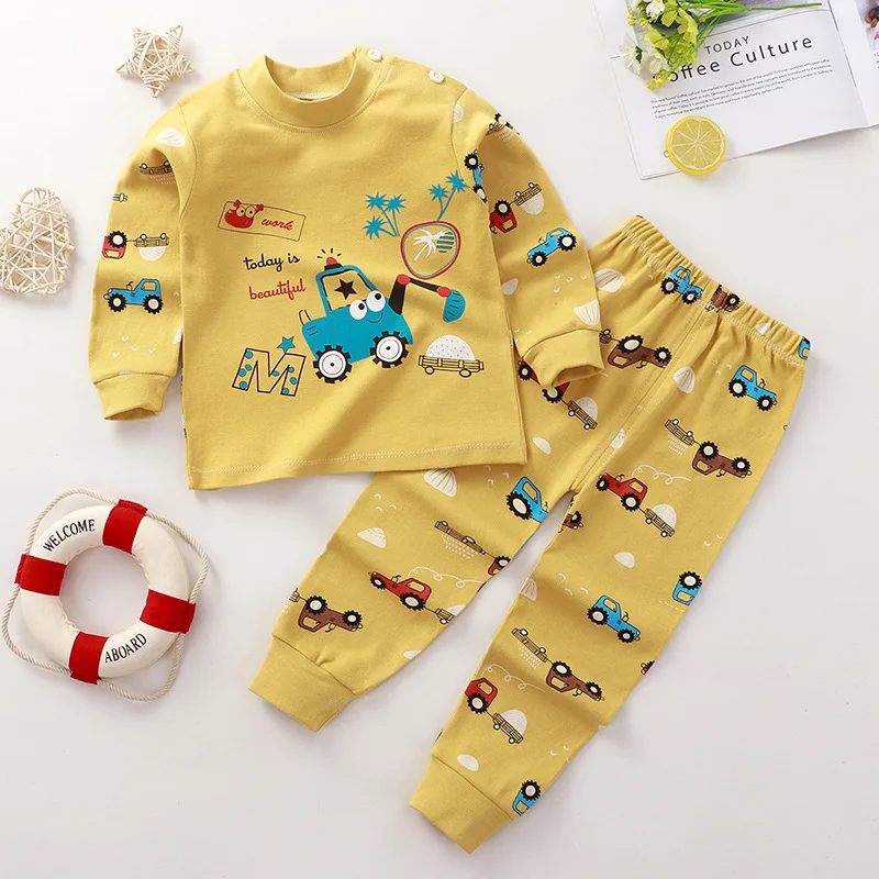 Boys Girls Sleepwear Kids Unisex Casual Pajama Suit Cartoon Print Long Sleeve Tops+ Pants