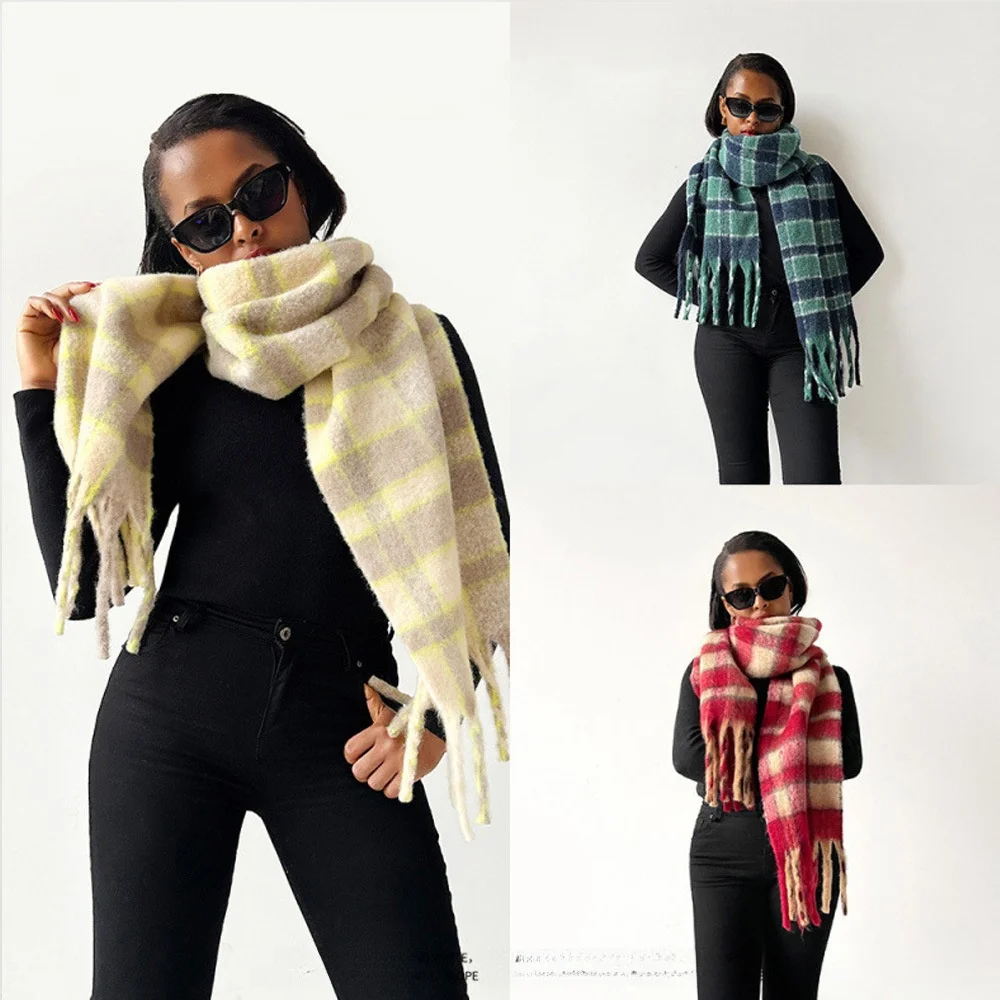 

Зимний шерстяной шарф Thiened для женщин, шило с бахромой из мутона, теплый, теплый, новый, китайское производство, зимняя мода, акк...