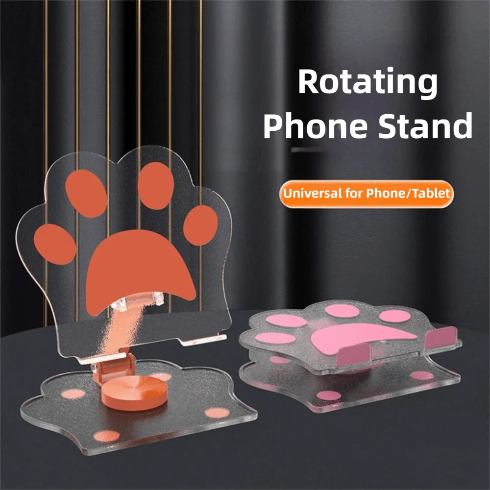 Potable Cute Cat Paw Tablet Computer Stand Holder Foldable Rotatable Phone Desktop Mount Acrylic Stable Bracket Live Streaming
