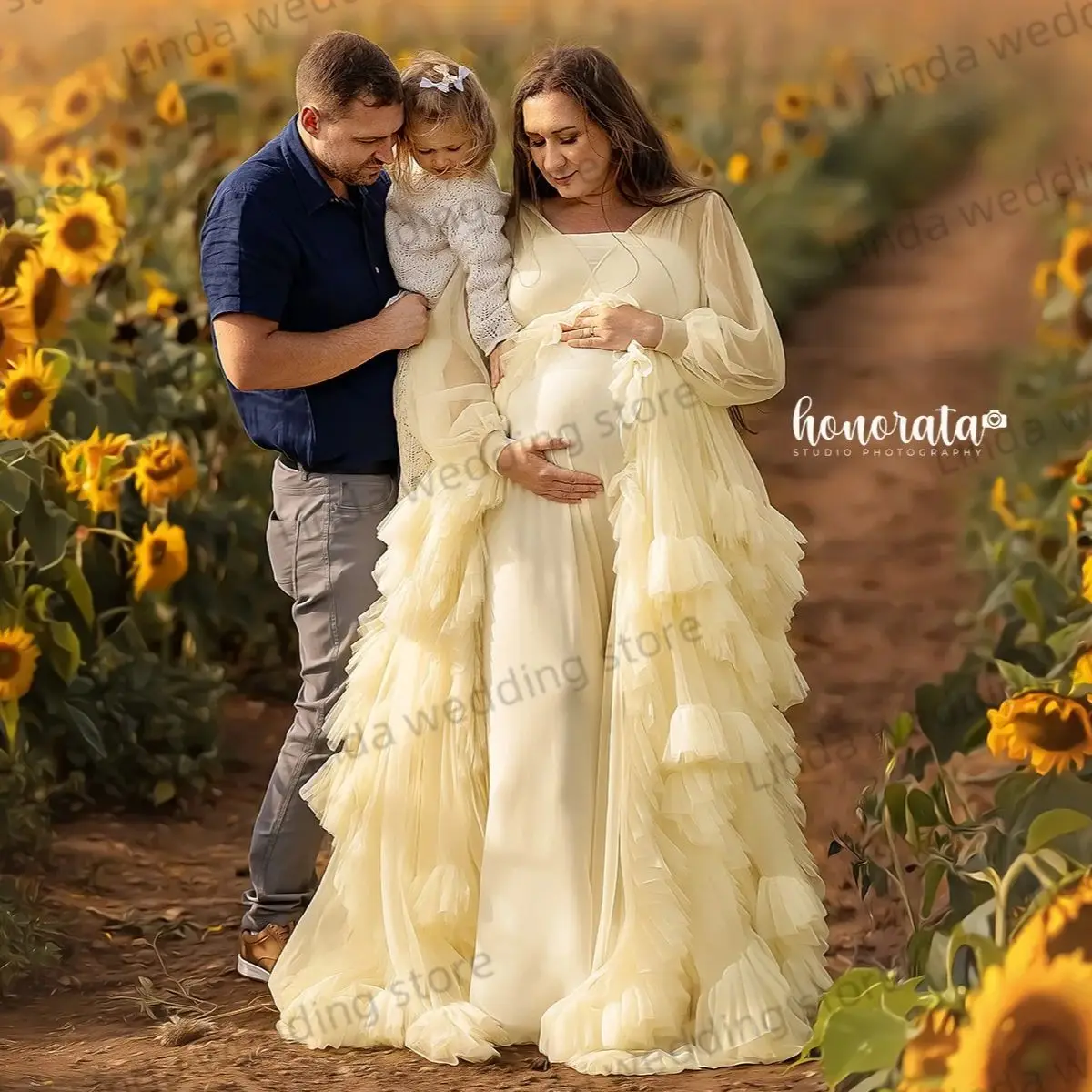 Yellow Maternity Gowns for Photo Elegnat Prom Dresses with White Lining Tiered Long Pregnant Babyshower Photography Props Robe