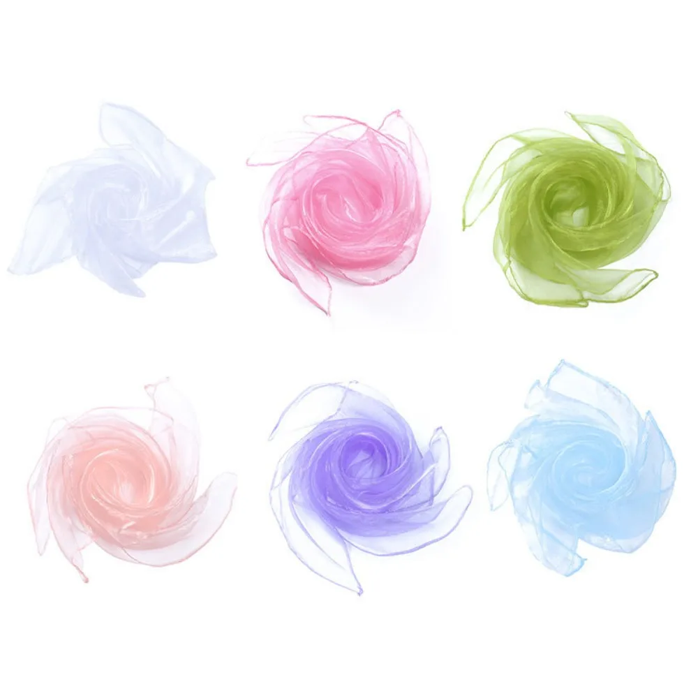 6 Pcs /set Solid Color Gymnastics Scarves Lightweight Sheer Fabric Juggling Towels Transparent Dense Sewing Edge Dance Gauze