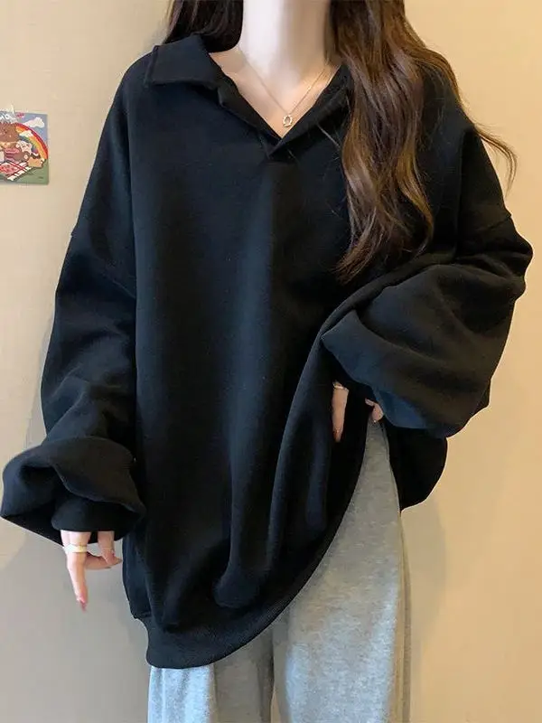 

plus Size American Sle Loose Long Sve Ne Sweatirt Women's Autumn Winter Fat MM300 Pou Oversize Slimming Top