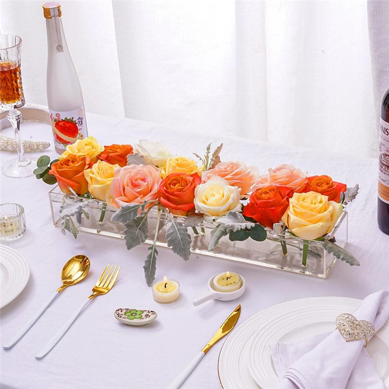 Rectangular Vase, Rose Vase, Transparent Acrylic Flower Vase, Wedding Banquet Table, Flower Center Piece, Modern Low Flower Vase
