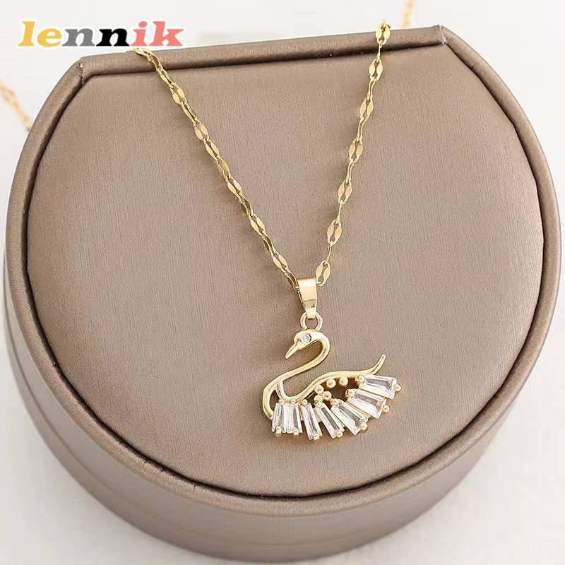 LENNIK Collar de cisne de circón con microincrustaciones moderno y popular para mujer, con un diseño de nicho y cadena de clavícula personalizada