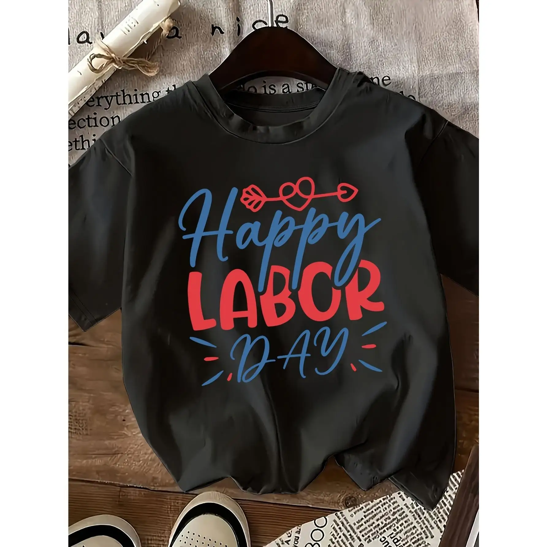 

Happy Labor Day T-Shirt Artistic Script Print Tee Unisex Cotton Short Sleeve Top Holiday Celebration Gift for Workers