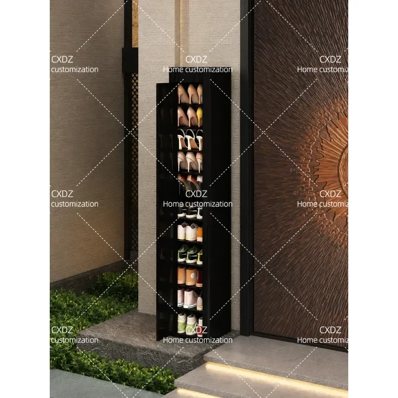 Modern Black Vertical Steel Shoe Cabinet Outdoor Waterproof Sunscreen Paint Entrance Door Storage Locker Dustproof